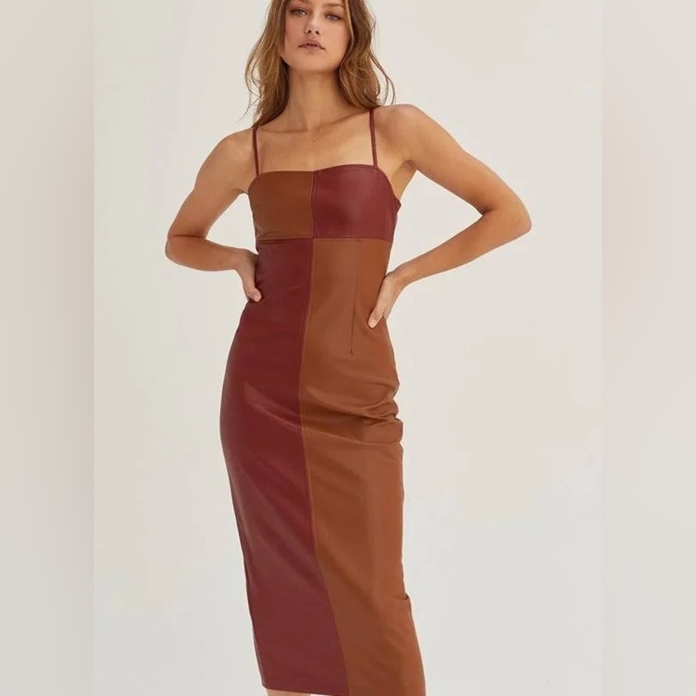 Crescent Brown and Burgundy Midi Dress